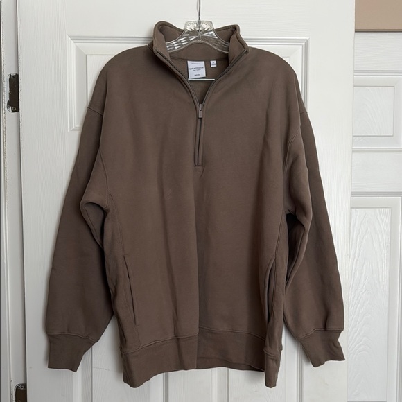 Aritzia Tops - Aritzia Sweatfleece Nomad Taupe Cozy Fleece 1/2 Zip Up Boyfriend Sweatshirt M